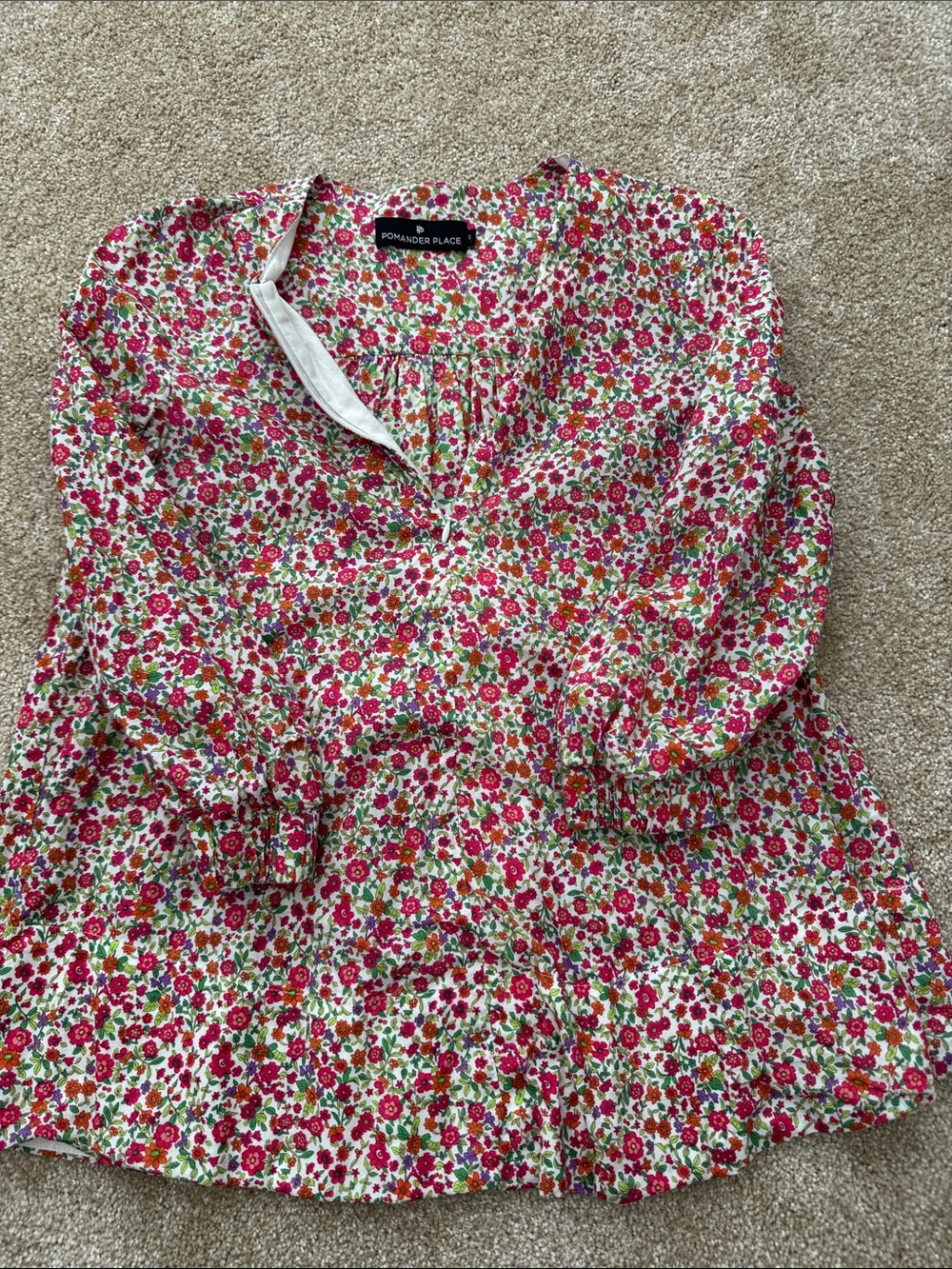 Pomander Place Pink Floral Peasant Blouse
